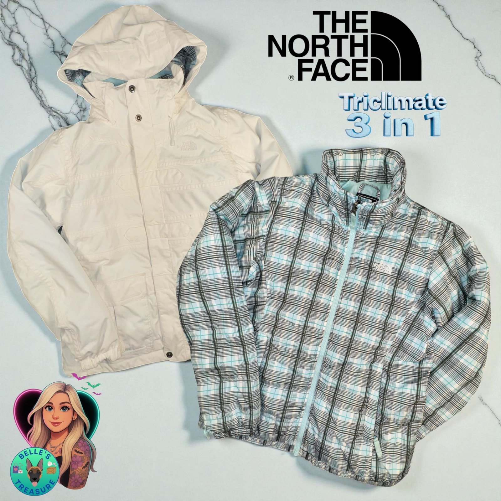 The North Face Womens Medium 3 In 1 Triclimate Jacket White Plaid Ski Snowboard